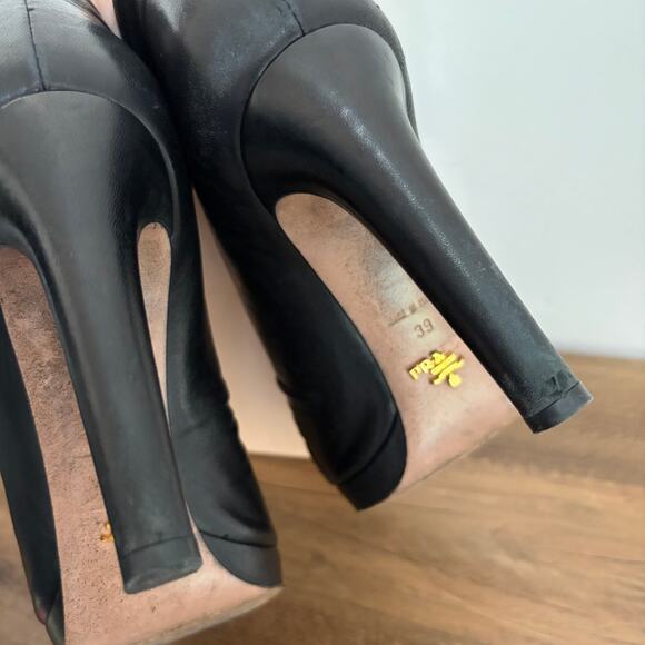 Prada Nappa Basic Nero Sz 39 US 9 Leather Ankle Heel Booties Box Dust Bag AUTH - Picture 10 of 13